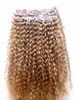 Brésilien couleur blond foncé humain vierge remy clip ins extensions de cheveux crépus boucles trame brun moyen pour les femmes beaty