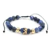 Mode Hommes Femmes Pierre Perle Bracelet, Pave Réglage Noir CZ Couronne Charme Armure Tressage Hommes Macramé Bracelet