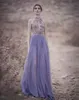 Rami Kadi 2018 Lavanda Vestidos de Baile Halter Keyhole Pescoço Bordado Frisada Vestidos de Noite Sexy Ilusão Vestidos Custom Made