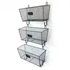 Hot sales!! 3pcs Wire Letter Mail Mount Metal Rack Basket Vintage Triple Organizer Black