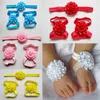 Kids Baby Solid Flower first walkers Sandals Barefoot Infant Girls Footwear for Babies Foot Accessories Headband Set