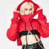 Nclagen 2018 New Women Autumn Sexy Chain Hoodie Navel Bare Cropped Topsスウェットシャツ長袖ファッションブラックフード付きパーカーD18103001