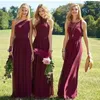 Resmi Koyu Bordo Gelinlik Modelleri Uzun Bahar 2019 Bir Hat Şifon Karışımı ve Maç 3 Farklı Stiller Ülke Düğün Konuk Elbiseleri