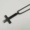 Livraison gratuite bijoux ton noir croix de saint pierre à l'envers croix pendentif en acier inoxydable catholique collier boîte chaîne 18-32''