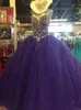 Robe de bal de raisin Tulle Quinceanera robes 2018 sans bretelles cristal perlé une ligne longueur de plancher Corset dos doux 16 robes de bal