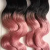 Cinta de color Ombre en extensiones de cabello cabello humano 200 g 80 piezas T1BPink 100 Real Remy Cinta humana en extensiones de cabello onda del cuerpo 10q9061462