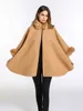 2018 Women Winter Wool Poncho and Capes with Faux Fox Fur Stand Collar Overcoat Flare Sleeve Button Cardigan S-3XL