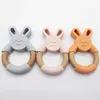 Bunny Silicone Teether and Wood Teething Ring Baby Chewable Toys Organic Wood Ring Food Grade Silicone Soother Infant Gifts