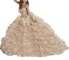 2018 Robes de Quinceanera Amazon vend des sacs de champagne en forme de coeur Tapis de gaze Eugen sentiers lourds liens faits à la main et mai5724457