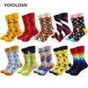 10 Paare/los Lustige Bunte Gekämmte Baumwolle Happy Socken Für Männer Multi Muster Argyle Streifen Cartoon Dot Neuheit Skateboard Kunst Socken