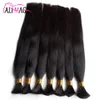 AliMagic Brazilian Straight Virgin Hair Extensions Natural Color 100g/Bundle Remy Bulk Hair, Human Hair Bulk For Braiding 12 Colors Optional