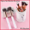 Pinceaux de maquillage 10 pièces ensemble pinceaux en marbre + seau en PU fond de teint poudre professionnel fard à joues pinceau de maquillage Kit de pinceau fard à paupières