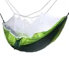 Bärbar Casual Outdoor Hängmatta med Myggnät Nylon Parachute Tyg Swing Bed För Camping Handy Hängmatta Slitstarkt 43JQ BB