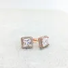 Real Sterling Silver Square Sparkle Halo Stud Earrings Rose Gold Women Girls Wedding designer Jewelry For pandora engagement gift Earring with Original Box