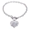 Drop Shipping Rhodium plattiert Ich liebe dich Herz Pendent Toggle Charm mit funkelnden Kristall Gliederkette Armband