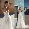 Gali Karten Bröllopsklänningar Strapless A Line Lace Bridal Gowns Sweep Train Backless Cheap Beach Wedding Dress