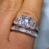 Victoria Wieck choucong Brand New Couple 2PCS Rings Luxury Jewelry 925 Sterling Silver Three Stone Princess Cut CZ Diamond Topaz W287S