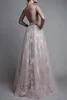 A-Line Evening Dresses Deep V-Neck Tulle Lace Appliques Floor-Length Long Sexy Party Prom Dress Open Back Formal Evening Gowns