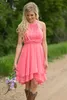 Country Style Short Coral Bridesmaid Dress High Low Halter Neck Ruched Backless Summer Boho Bridesmaid Dresses HY238