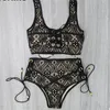 Costume da bagno bikini a vita alta in pizzo 3 colori Set bikini estivo sexy a tinta unita Costume da bagno push-up da donna Costume da bagno