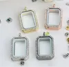 Floating rectangle Locket with diamonds of high quality transparent glass frames floating charm lockets pendants A064