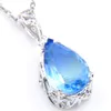 Luckyshien Newest 925 Sterling Silver Necklace Waterdrop Tourmaline Ocean Blue Pendant Women's Gift Pendants Jewelry Engagemets Wedding