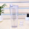 Plastic Insulated Tumblers double walled with Straw Lids BPA Free Travel Outdoor Cup cold drink water bottle clear color 21oz