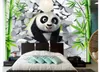 Personnalisé 3d peintures murales papier peint 3d photo papier peint peintures murales 3D trou mur mignon panda bambou forêt TV fond peinture murale décor à la maison