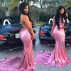 South African Black Girl Prom Klänningar Sparkly Plus Size Sequind Mermaid 2018 Prom Party Gowns Backless Halter Neck Sweep Train Afton Dress