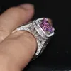 10CT Big Pink Sapphire Luxury Jewelry 14kt White Gold Filled 192PCS Pave Tiny Zirconia Diamond Party Women Wedding Band Ring For Lover Gift