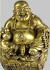 10 "China Bronce Budismo Feliz Maitreya Buda Sentarse Mano Sostener Estatua de Calabaza