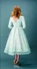 2019 Elegant Cheap Mint Green Wedding Dresses Lace Teal Length With Half Long Sleeves V Backless Plus Size Modest Garden Bridal Party Gowns