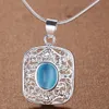 Hot Sale 925 Silver Plated Square Pendant Halsband med Zircon Kvinnor Fashion Party Smycken Bröllopsgåvor Mix Färg Gratis frakt