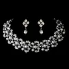 Elegant Rhodium Silver Tone Cream Pearl Rhinestone Crystal Diamante Halsband Örhängen Floral Bridal Smycken Satser Vintage