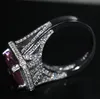 10ct Big Pink Sapphire Luksusowa Biżuteria 14kt Biała Złoto Wypełnione 192PCS Pave Tiny Cyrkonia Diament Party Kobiety Wedding Band Pierścień Dla Kochanka Prezent