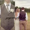 2019 Vintage Dark Green Tweed Wedding Groom Vests Wool Herringbone Groomsmen Vests Men's Suit Vests Slim Fit Men's Dress Vest Waistcoat