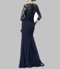 Applique Mother Of The Bride Dresses 3/4 Sleeve Mother Dresses Crystal Chiffon Beadings Mermaid Evening Gowns