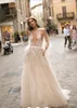 Berta 2019 A Line Bohemain Wedding Dresses Deep V Neck Sexy Backless Sweep Train Champagne Wedding Dress With Detachable Jacket Bridal Gowns
