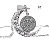 Mode indisk mandala blomma av liv hänge halsband ihåliga snidade halvmåne cabochons glas månsten halsband för kvinnor smycken