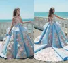 New Fashion Princess Ball Gown Girls Pageant Dresses Jewel Neck Floor Length Handmade Flowers Kids Prom Dresses Flower Girl Dresses