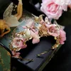 Kroean Baroque Beach Wedding Bridal Pink Flower Gold Butterfly Crown Pearls pannband Party Tiara Hårtillbehör Headpieces3830664