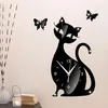 Moderne nouvelle mode vente chaude expédition rapide mignon chat papillon miroir noir horloge murale Design moderne décor à la maison montre mur 422