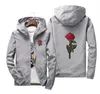 Red Rose Printed Casual Jackets Men Women Hooded Windbreaker Male Female Solid Color Embroidery Coats Asian Size S-7XL