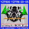 Kropp för Yamaha YZF600 Vit Blå Frame YZF R6 03 04 05 YZFR6 03 Bodywork 228HM.17 YZF 600 R 6 YZF-600 YZF-R6 2003 2004 2005 Fairings Kit