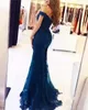 Sexy New Lace Off Shoulder Column Prom Dresses Veatidos Beaded Appliques Tulle Button Back Floor Length Mermaid Long Evening Gowns