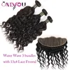 Paquetes de cabello brasileño de visón sin procesar con cabello humano de onda de agua frontal con cierre Extensiones de cabello de onda natural Solo para mujeres negras