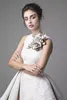 Krikor Jabotian Lace Prom Dresses High Low Jewel Neckline Handmade Flower Appliqued Formal Dress Short Lace Party Dresses Evening 2391