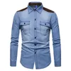 Tactical Business Denim Shirt Men Casual Jeans Dress Shirt Camisa Social Masculina Slim Fit men Blouse Autumn Long Sleeve Blusas J181154