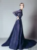 Navy Blue Elie Saab Feving Dresses Lace Dretal Prom Dresses Ords Barty With a Line Lace Hearique Beads Crew Neck Long Dh4112