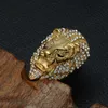 Lujoyce HIPhop Lion Head Ring Micro Pave Rhinestone Iced Out Bling Mens Ring IP Gold Filled Titanium Stainless Steel Rings for Men Jewelry